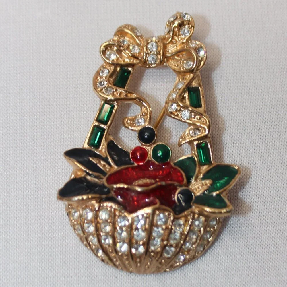 Vintge Roman Basket of Flowers Brooch